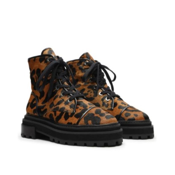 SCHUTZ Maylova Leopard Suede Combat Booties - Picture 2 of 12